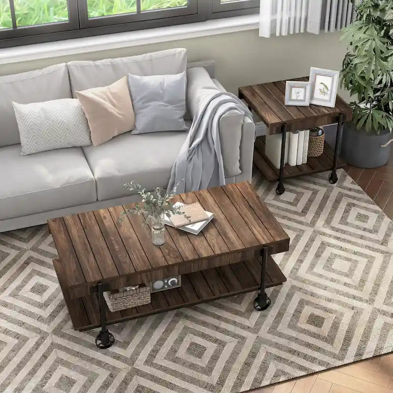 Hyssop Farmhouse Steel 2-Piece Coffee Table Set with Shelf by Furniture of America