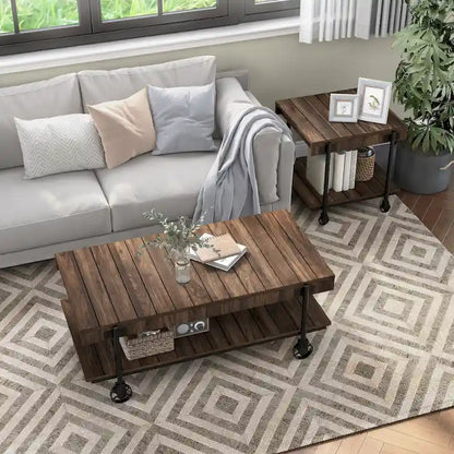 Hyssop Farmhouse Steel 2-Piece Coffee Table Set with Shelf by Furniture of America