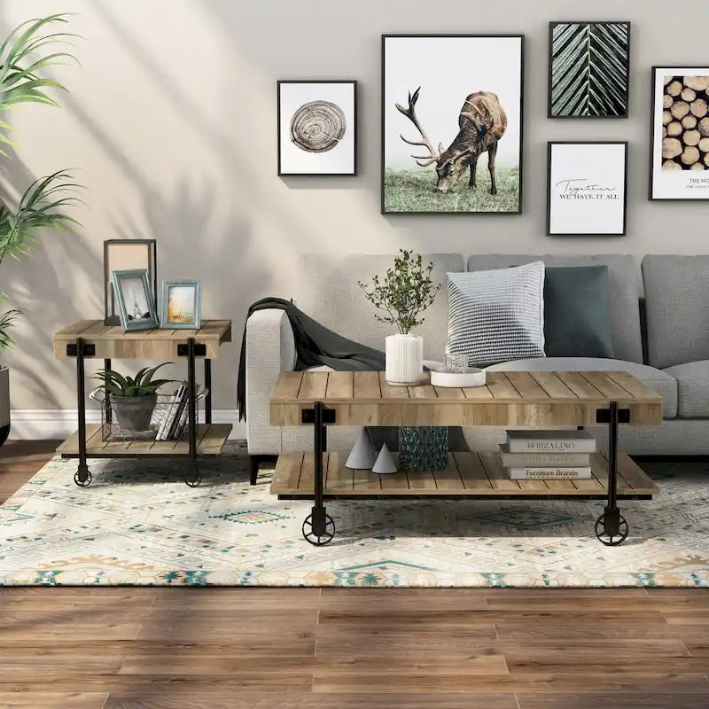 Hyssop Farmhouse Steel 2-Piece Coffee Table Set with Shelf by Furniture of America