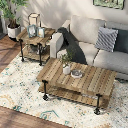 Hyssop Farmhouse Steel 2-Piece Coffee Table Set with Shelf by Furniture of America