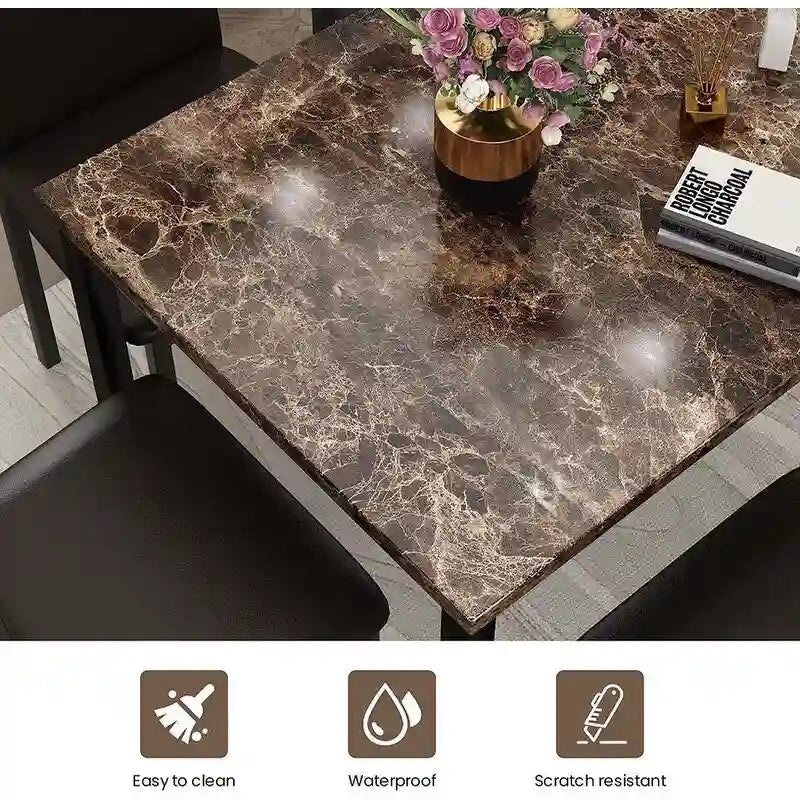 Modern Kitchen Dining Table Set for 4, Faux Marble Dining Set with 4 PU Leather Upholstered Chairs for Living Room, Kitchen