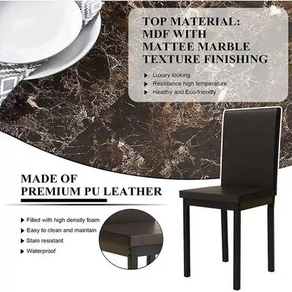 Modern Kitchen Dining Table Set for 4, Faux Marble Dining Set with 4 PU Leather Upholstered Chairs for Living Room, Kitchen