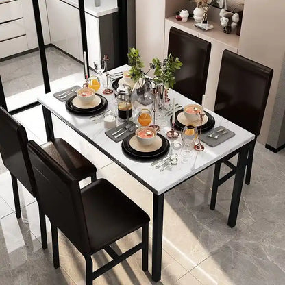 Modern Kitchen Dining Table Set for 4, Faux Marble Dining Set with 4 PU Leather Upholstered Chairs for Living Room, Kitchen