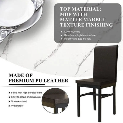 Modern Kitchen Dining Table Set for 4, Faux Marble Dining Set with 4 PU Leather Upholstered Chairs for Living Room, Kitchen