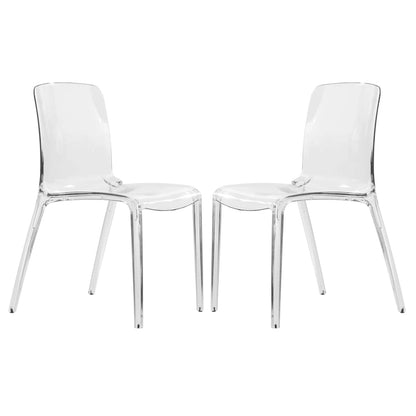 Stackable Acrylic Minimalist Plastic Dining Chair Modern Full Back Transparent Accent Side Chair for Kitchen Set of 2