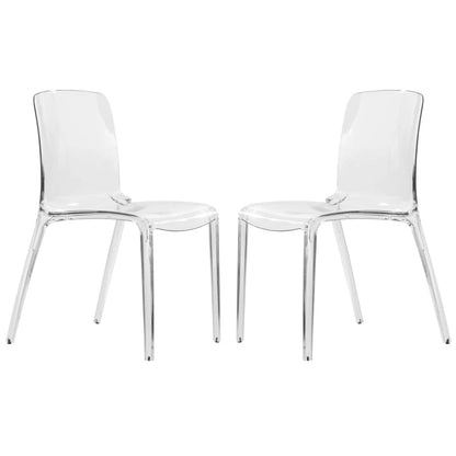 Stackable Acrylic Minimalist Plastic Dining Chair Modern Full Back Transparent Accent Side Chair for Kitchen Set of 2