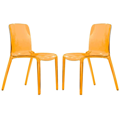 Stackable Acrylic Minimalist Plastic Dining Chair Modern Full Back Transparent Accent Side Chair for Kitchen Set of 2