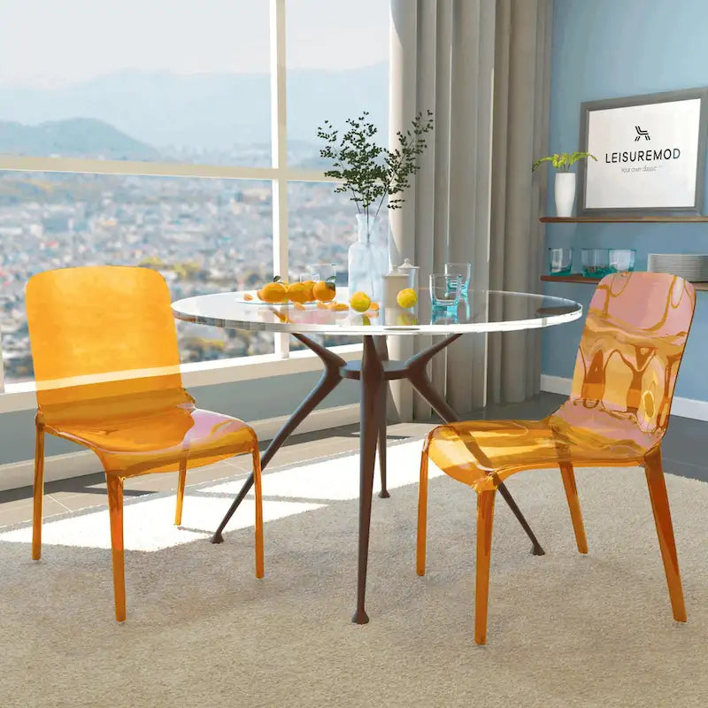 Stackable Acrylic Minimalist Plastic Dining Chair Modern Full Back Transparent Accent Side Chair for Kitchen Set of 2