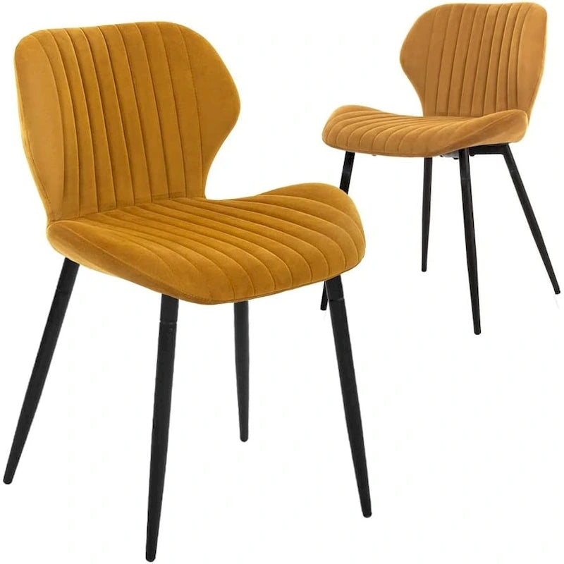 Modern Upholstered Dining Chairs with Metal Legs, Set of 2, Brown