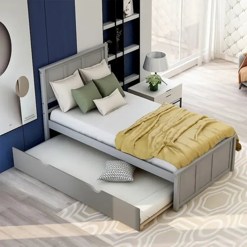 Merax Twin Size Platform Bed with Trundle