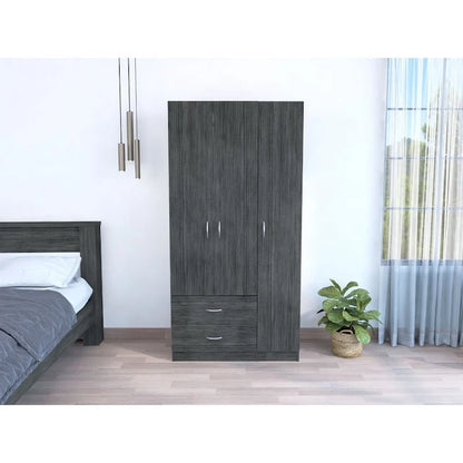 FM Furniture Eureka 3 Door Armoire with 2 Drawers, Inner Shelves, and Rod