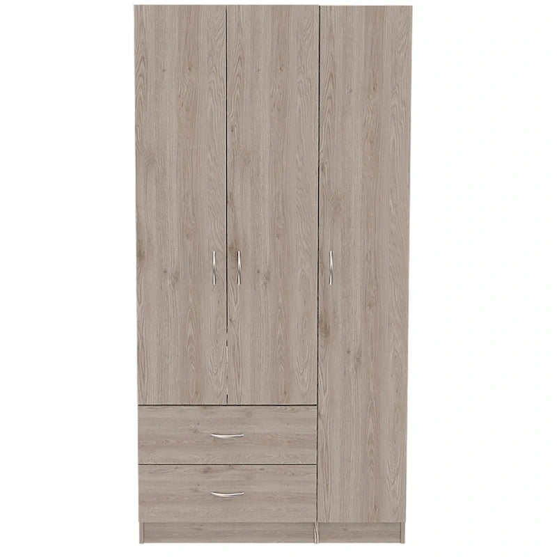 FM Furniture Eureka 3 Door Armoire with 2 Drawers, Inner Shelves, and Rod