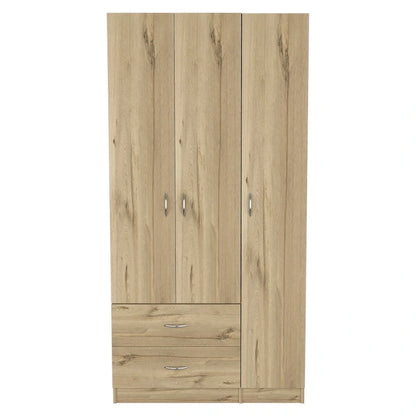 FM Furniture Eureka 3 Door Armoire with 2 Drawers, Inner Shelves, and Rod