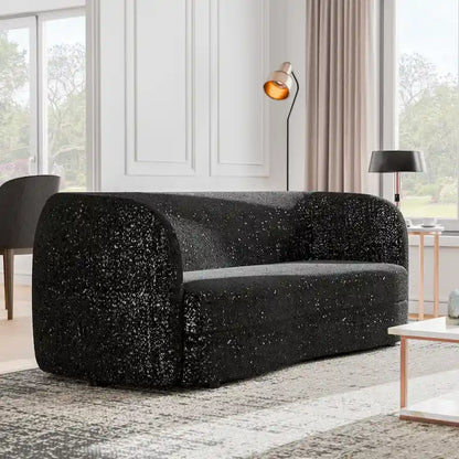 Furniture of America Ophelia Modern Curved Arms Boucle Sofa Couch with Kidney Style Seat and Round Wooden Legs
