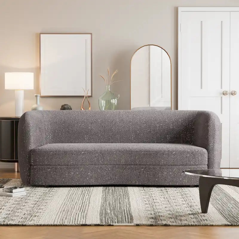 Furniture of America Ophelia Modern Curved Arms Boucle Sofa Couch with Kidney Style Seat and Round Wooden Legs