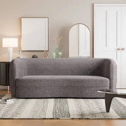 Furniture of America Ophelia Modern Curved Arms Boucle Sofa Couch with Kidney Style Seat and Round Wooden Legs