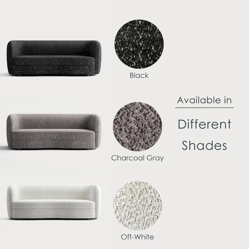 Furniture of America Ophelia Modern Curved Arms Boucle Sofa Couch with Kidney Style Seat and Round Wooden Legs