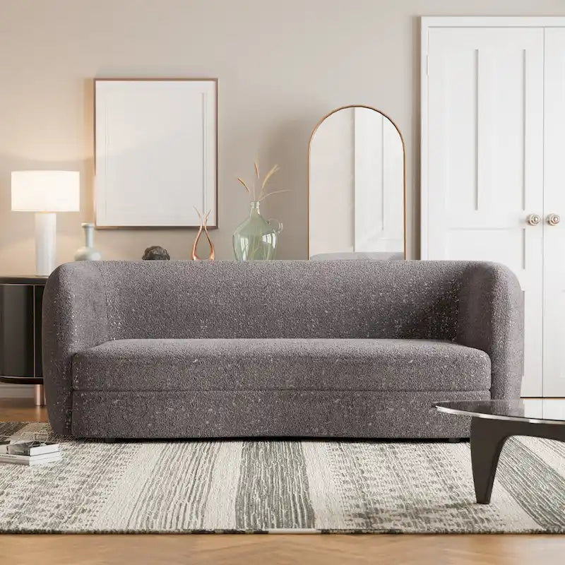 Furniture of America Ophelia Modern Curved Arms Boucle Sofa Couch with Kidney Style Seat and Round Wooden Legs