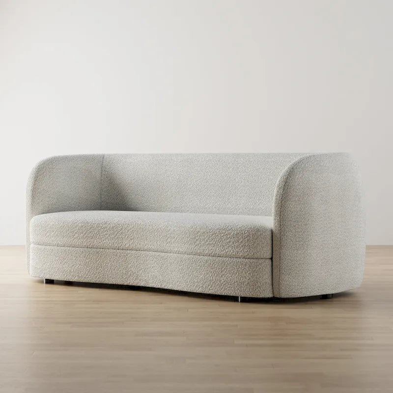 Furniture of America Ophelia Modern Curved Arms Boucle Sofa Couch with Kidney Style Seat and Round Wooden Legs