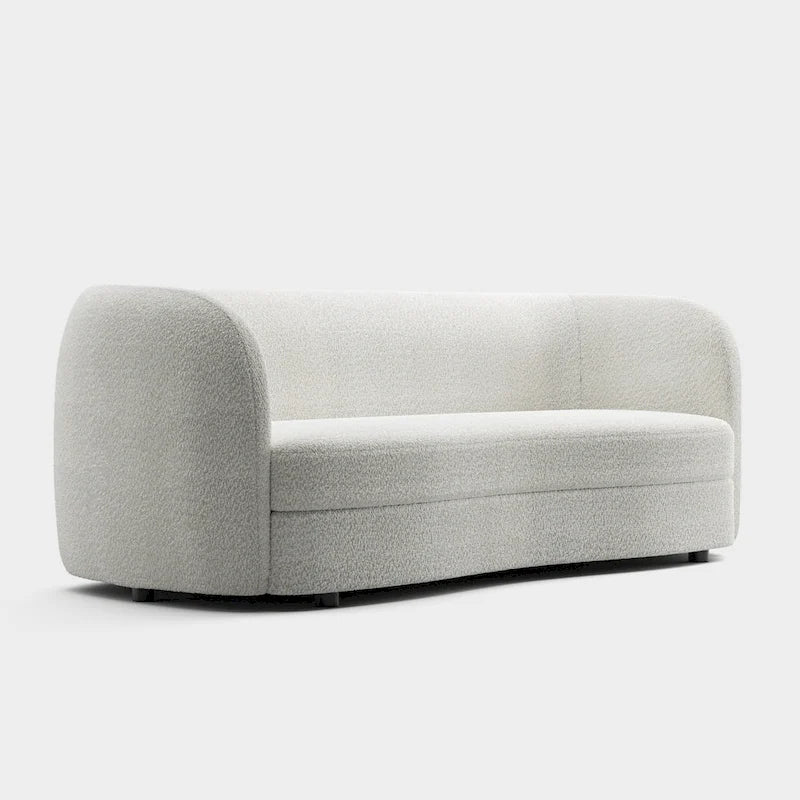 Furniture of America Ophelia Modern Curved Arms Boucle Sofa Couch with Kidney Style Seat and Round Wooden Legs