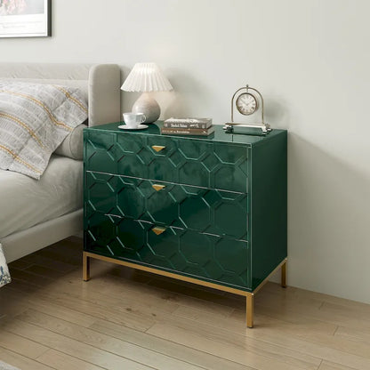 Clihome Modern Wooden Glossy 3-Drawer Storage Chest