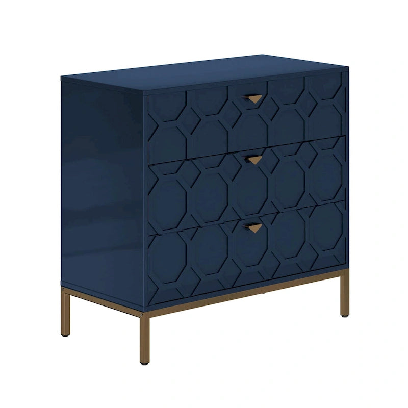 Clihome Modern Wooden Glossy 3-Drawer Storage Chest
