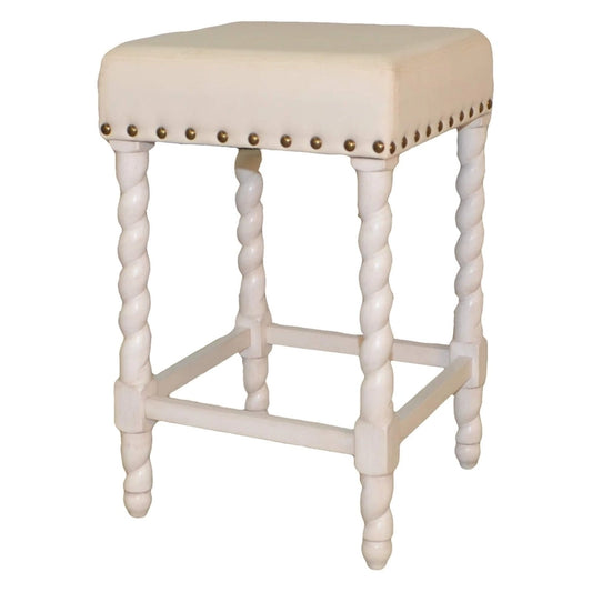 24 Cream And White Backless Counter Height Bar Chair With Footrest - 16.375
