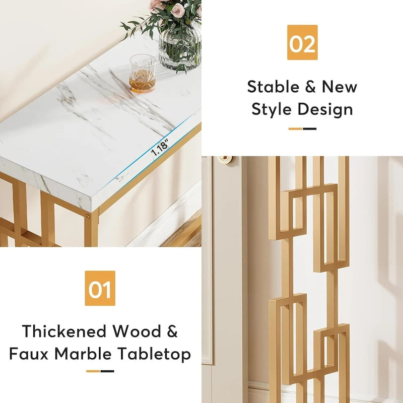 Modern Gold Console Table, 42.5 Entryway Hallway Table, Sofa Tables