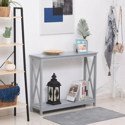 HomCom 2-Tier Bench Sofa Console Table with Underneath Storage Shelf for the Entryway, Living Room, & Hallway