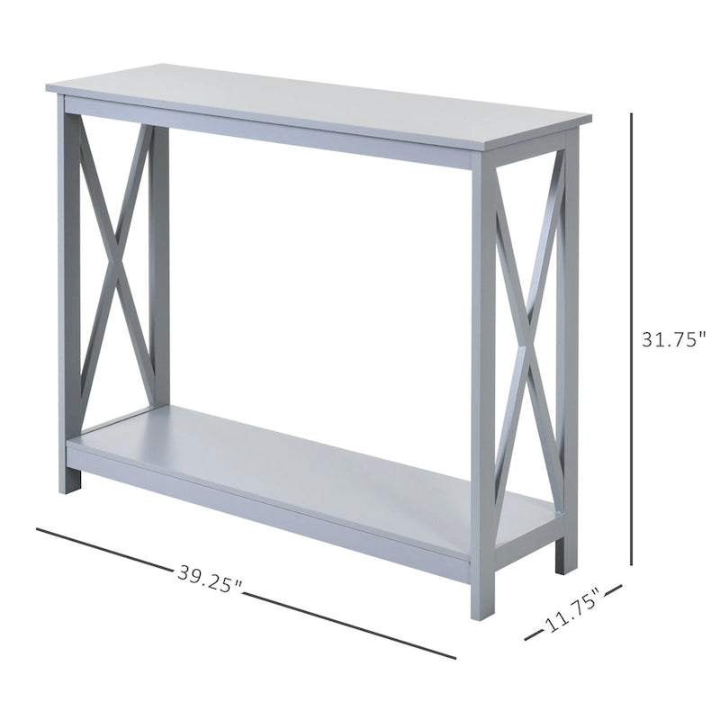 HomCom 2-Tier Bench Sofa Console Table with Underneath Storage Shelf for the Entryway, Living Room, & Hallway