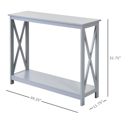 HomCom 2-Tier Bench Sofa Console Table with Underneath Storage Shelf for the Entryway, Living Room, & Hallway