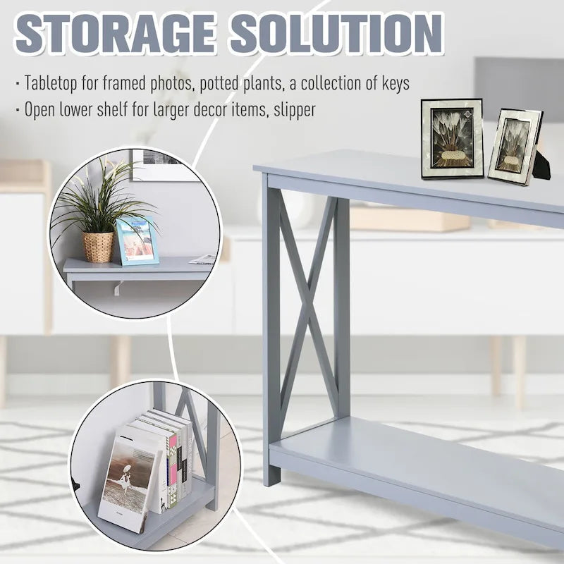 HomCom 2-Tier Bench Sofa Console Table with Underneath Storage Shelf for the Entryway, Living Room, & Hallway