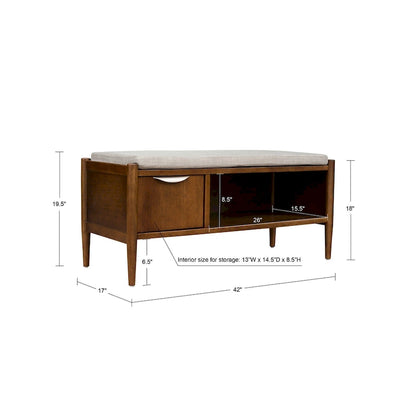 INK+IVY Arcadia Accent Bench with Storage and Upholstered Cushion - 42W x 17D x 19.5H