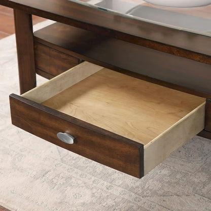 Genoas Traditional Walnut 44-inch 1-Drawer Glass Coffee Table by Furniture of America