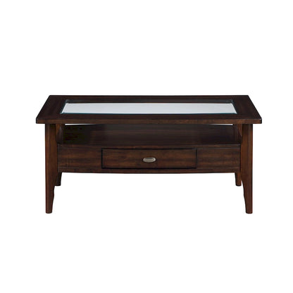 Genoas Traditional Walnut 44-inch 1-Drawer Glass Coffee Table by Furniture of America