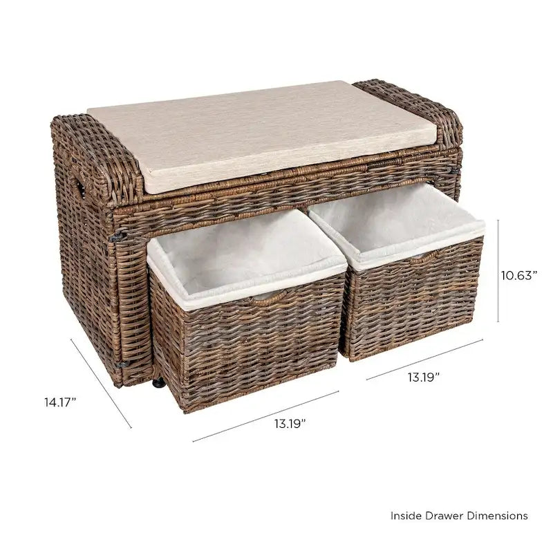 happimess Palermo 34.50 2 Drawer Wicker Storage Bench, Gray