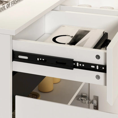Buffet Sideboard Combo Chest Console Table White/Black 4 Door 4 Drawer