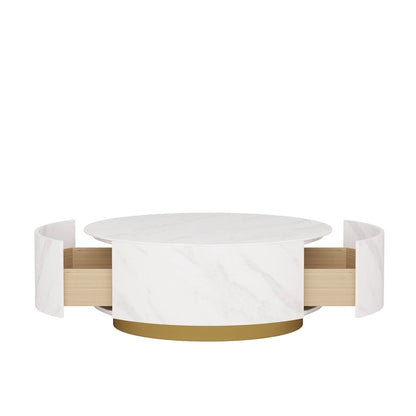 Modern Round Drum Coffee Table, Trapezoid White Marble Coffee Table For Living Room