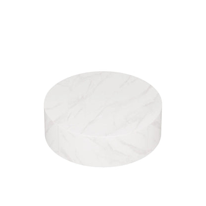 Modern Round Drum Coffee Table, Trapezoid White Marble Coffee Table For Living Room