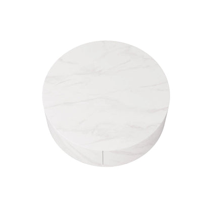 Modern Round Drum Coffee Table, Trapezoid White Marble Coffee Table For Living Room