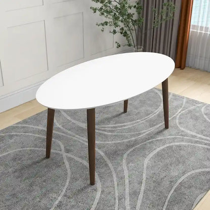 Rivoli Mid Century Modern Solid Wood Oval Dining Table in White - 67 inches