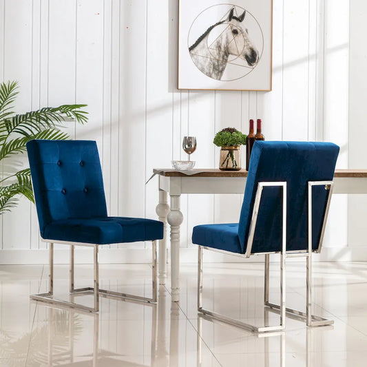 Home Beyond Velvet Upholstered Dining Side Chairs Set of 2, Navy Blue