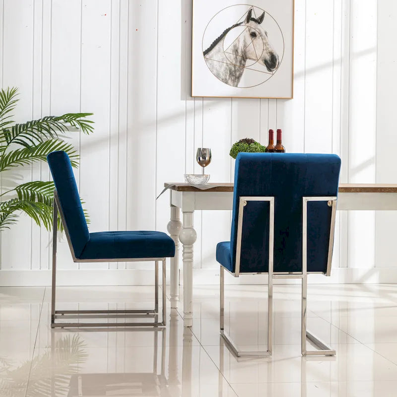 Home Beyond Velvet Upholstered Dining Side Chairs Set of 2, Navy Blue
