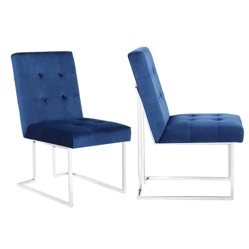 Home Beyond Velvet Upholstered Dining Side Chairs Set of 2, Navy Blue