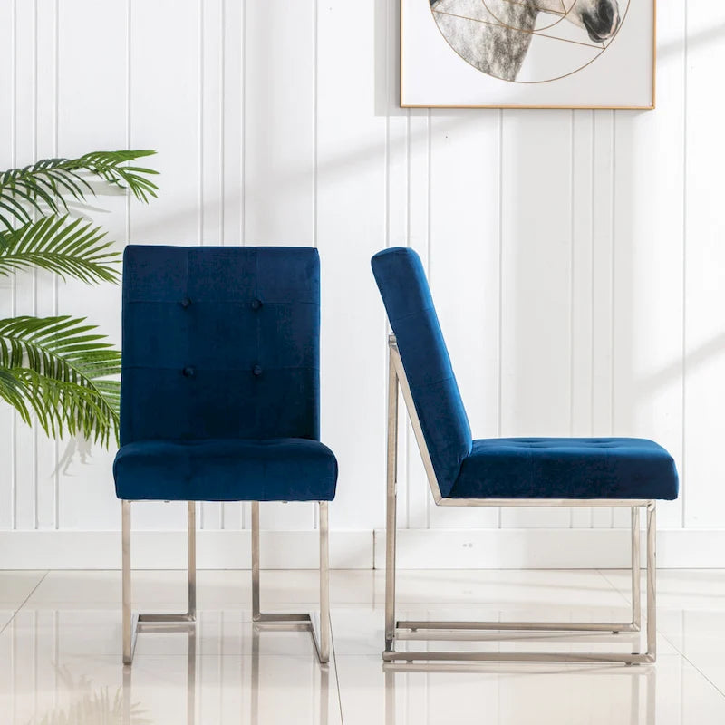 Home Beyond Velvet Upholstered Dining Side Chairs Set of 2, Navy Blue