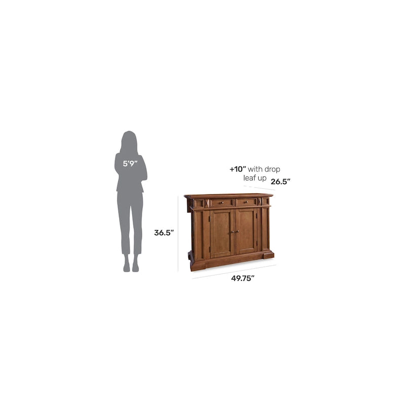 Americana Distressed Cottage Oak Kitchen Island With Drop Leaf