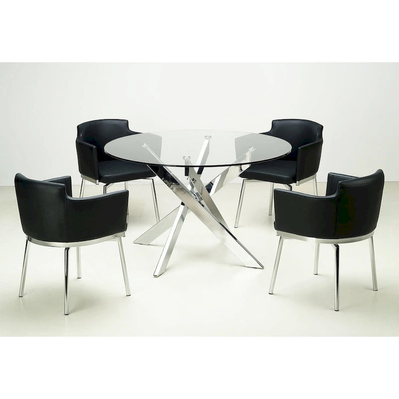 Somette Round Glass Top Chrome Dining Table - Silver