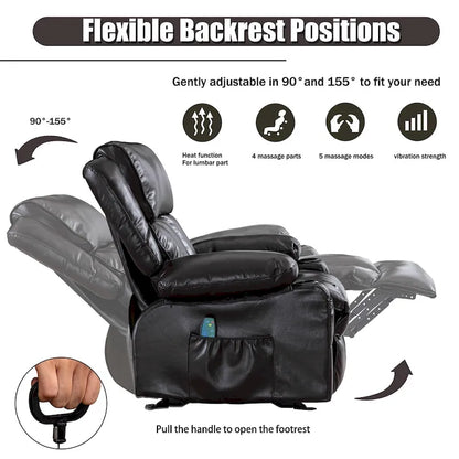 Faux leather Massage Recliner Chair, Rocker Recliner, Heat Function