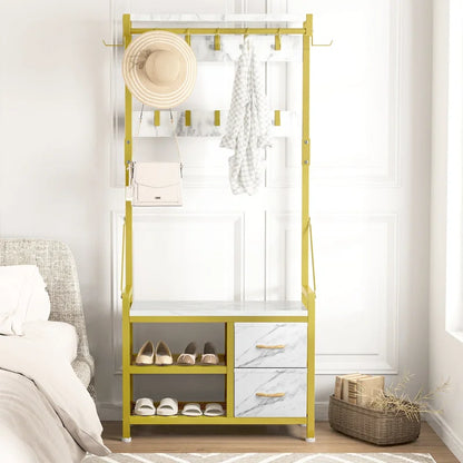 Hall Tree with Bench, Can Divided into freestanding Shoe Bench and Wall Rack