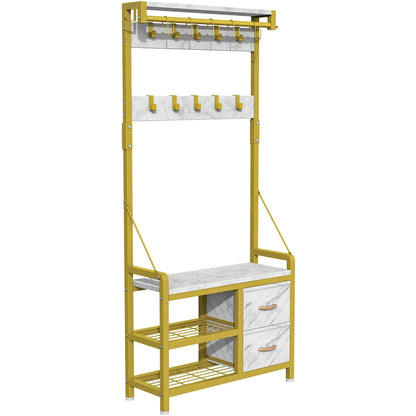 Hall Tree with Bench, Can Divided into freestanding Shoe Bench and Wall Rack